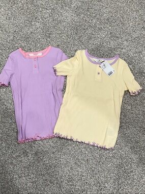 H&M Girls Ribbed Short Sleeve Tees in Lavender and Pastel Yellow